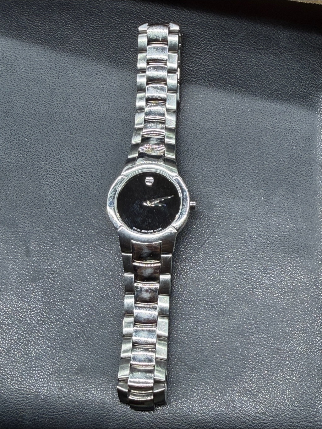 Classic SilverTone Womens Bracelet Watch With Black Dial